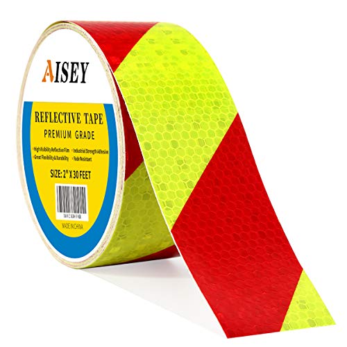 AISEY Reflective Tape Conspicuity Waterproof Yellow/Red Safety Caution Strips Tape Outdoor, Reflector Hazard Tape Stickers, Trailer Reflectors 2” X 30ft - Image 1