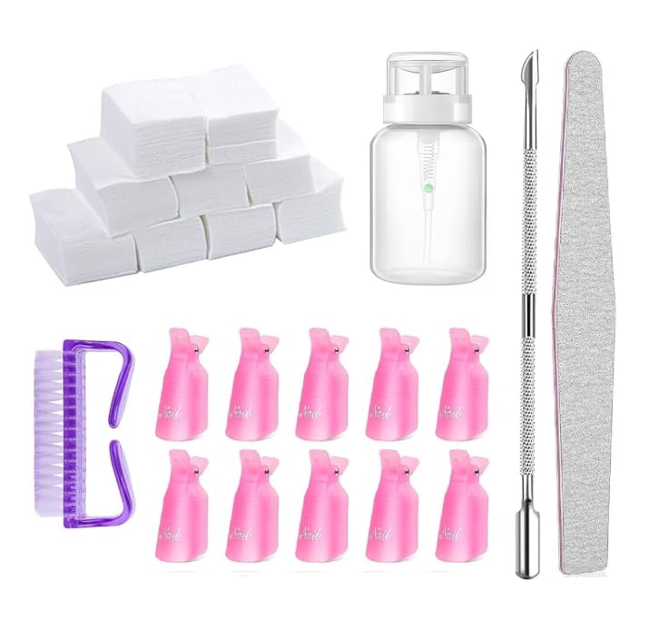 NPAH Package include Nail Polish Gel Remover Tools Kit Nail Remover Cotton Pad10 Pcs Soak Off Cap Clips1 Nail File1 Pcs Press Bottle Nail Brush Cuticle Pusher Tools Kit - Image 1