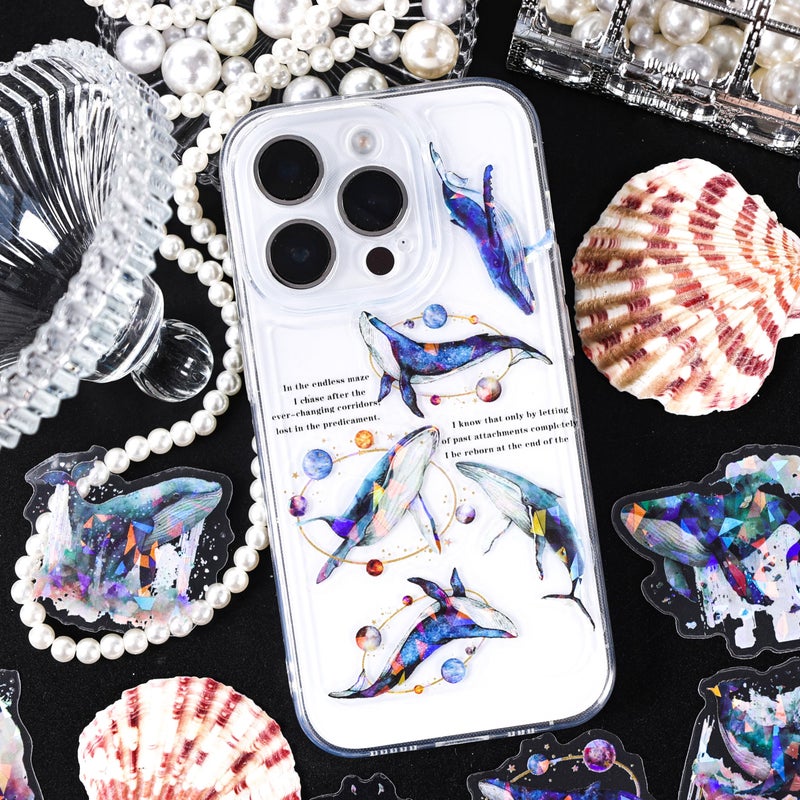 YOKSAS 120Pcs Holographic Sea Animal Stickers - Transparent Ocean Life Decals Featuring Jellyfish, Seahorses, Dolphins, Whales, Conch Shells for Scrapbooking, Journals, Resin Art Projects - Image 4