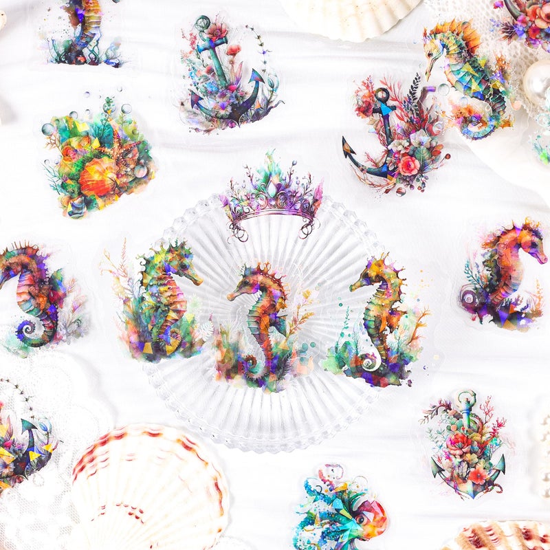 YOKSAS 120Pcs Holographic Sea Animal Stickers - Transparent Ocean Life Decals Featuring Jellyfish, Seahorses, Dolphins, Whales, Conch Shells for Scrapbooking, Journals, Resin Art Projects - Image 3
