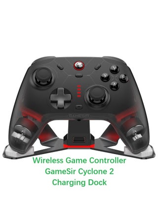 Classic Wireless Gamepad GameSir Cyclone 2 Daybreak Game Controller for PC / Steam / Switch / Android / iOS with RGB Lamp Wireless Audio Hall Linear Trigger and Micro Trigger Switch Six-Axis Gyroscope Aluminium Alloy Charging Dock Black