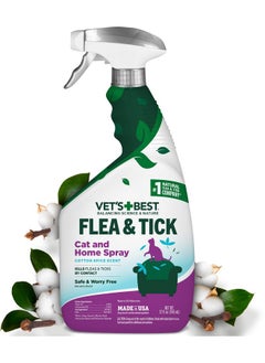 Vet’s Best Flea & Tick Home Spray for Cats - Cotton Spice Scent Cat Flea & Tick Aid - Made in The USA - Flea & Tick Gentle Mist for Cats - 32 oz