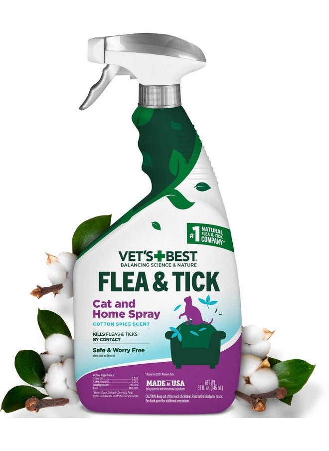 Vet's Best Vet’s Best Flea & Tick Home Spray for Cats - Cotton Spice Scent Cat Flea & Tick Aid - Made in The USA - Flea & Tick Gentle Mist for Cats - 32 oz  - Image 1