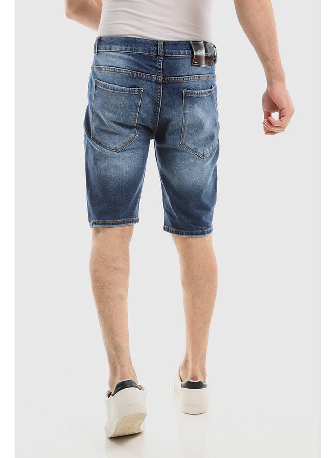 WHITE RABBIT Red Ripped Framing Stitched Dark Washed Jeans Shorts  - Image 3