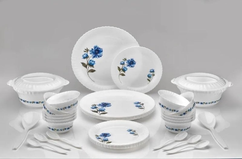 Dvijisha Unbreakable Designer Plastic Light Weight Dinner Set of 36 pcs 6 Full Plates 6 Quarter Plates2 Serving Bowl with 2 lids12 Veg Bowls2 Serving Spoons and 6 Spoons Multicolor - Image 1