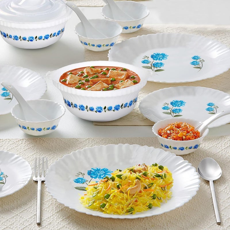 Dvijisha Unbreakable Designer Plastic Light Weight Dinner Set of 36 pcs 6 Full Plates 6 Quarter Plates2 Serving Bowl with 2 lids12 Veg Bowls2 Serving Spoons and 6 Spoons Multicolor - Image 4