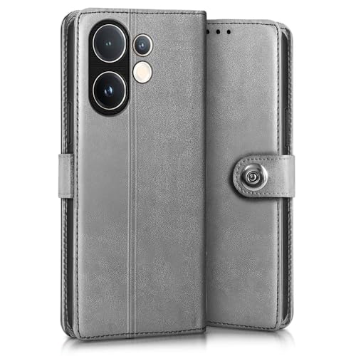 WOW IMAGINE Shock Proof Flip Cover Back Case for Vivo V60 5G | V60e 5G | Vivo T4 Pro 5G (Magnetic Button Flip Case | Wallet Pockets & Stand | Leather Finish | Stone Grey) - Image 2