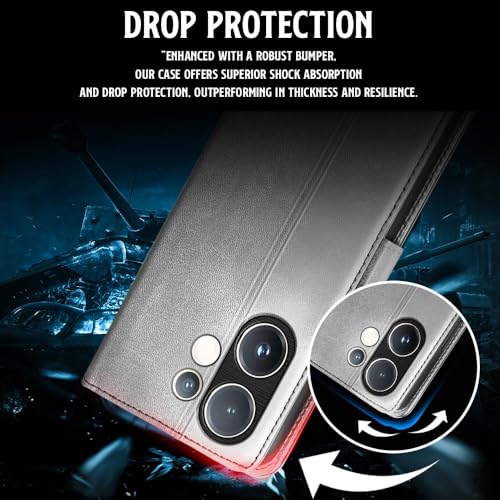 WOW IMAGINE Shock Proof Flip Cover Back Case for Vivo V60 5G | V60e 5G | Vivo T4 Pro 5G (Magnetic Button Flip Case | Wallet Pockets & Stand | Leather Finish | Stone Grey) - Image 4