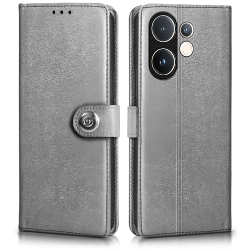 WOW IMAGINE Shock Proof Flip Cover Back Case for Vivo V60 5G | V60e 5G | Vivo T4 Pro 5G (Magnetic Button Flip Case | Wallet Pockets & Stand | Leather Finish | Stone Grey) - Image 1