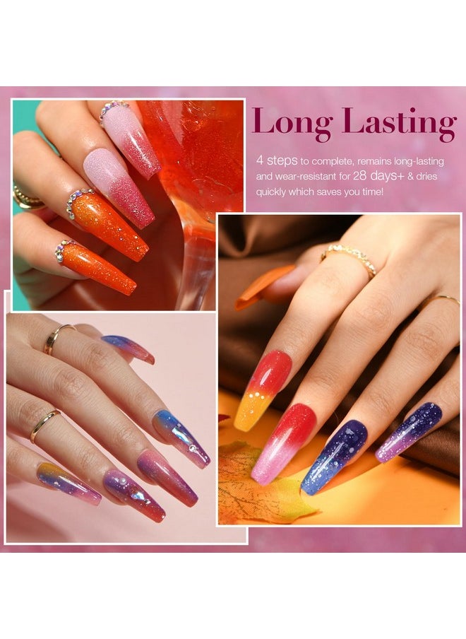 AZUREBEAUTY AZUREBEAUTY Color Changing Dip Powder Nail Kit Starter Fall Winter Glitter Pink Blue Purple Orange Mood Temperature Change Dipping Powder Liquid Set with Base Top Coat Activator for Home Manicure Gift  - Image 2