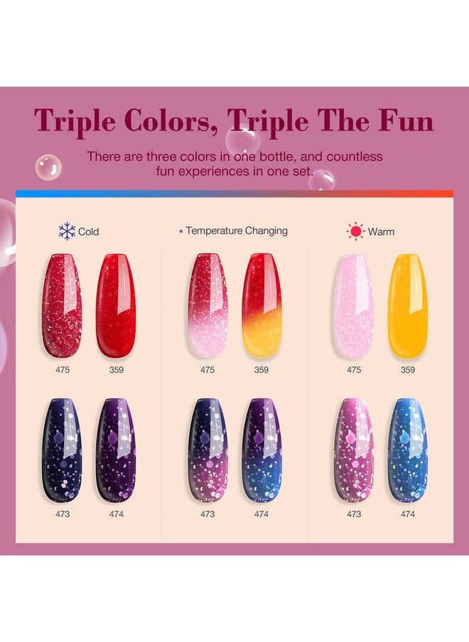 AZUREBEAUTY AZUREBEAUTY Color Changing Dip Powder Nail Kit Starter Fall Winter Glitter Pink Blue Purple Orange Mood Temperature Change Dipping Powder Liquid Set with Base Top Coat Activator for Home Manicure Gift  - Image 5