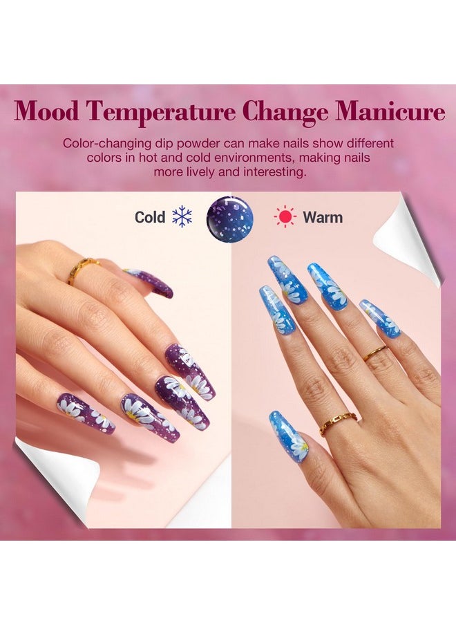 AZUREBEAUTY AZUREBEAUTY Color Changing Dip Powder Nail Kit Starter Fall Winter Glitter Pink Blue Purple Orange Mood Temperature Change Dipping Powder Liquid Set with Base Top Coat Activator for Home Manicure Gift  - Image 4