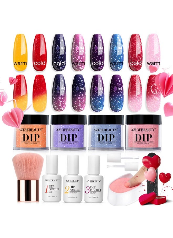 AZUREBEAUTY AZUREBEAUTY Color Changing Dip Powder Nail Kit Starter Fall Winter Glitter Pink Blue Purple Orange Mood Temperature Change Dipping Powder Liquid Set with Base Top Coat Activator for Home Manicure Gift  - Image 1