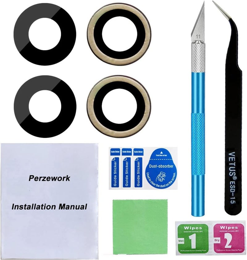 Perzework عدسة زجاجية خلفية للكاميرا بديل 2 قطعة لجهاز آيفون XR 6.1 بوصة مع لاصق مثبت مسبقًا وأدوات إصلاح - Image 1