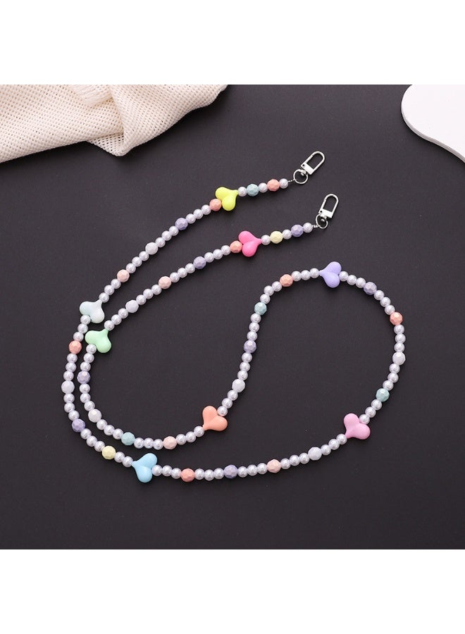 NIBEMINENT Beaded Phone Lanyard, Anti Lost Removable Wrist Strap, Beaded Bow Pearl Bracelet Pendant, Phone Keychain Lanyard