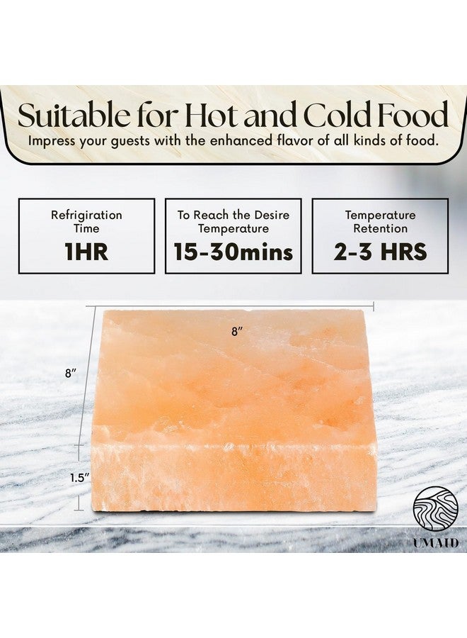 UmAid UMAID Himalayan Salt Block For Grilling, Cooking, Cutting and Serving,8X8X1.5 Food Grade Himalayan Pink Salt Stone on Stainless Steel Plate & Recipe Pamphlet, Unique Gifts for Men, Women, Chef, Cooks  - Image 2