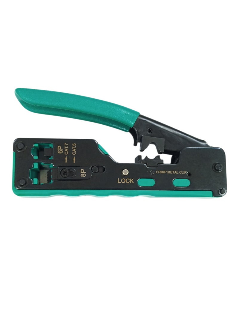 هاي-تيك أداة كبس كيابل الشبكة – تشتغل على 6P و 8P ومتوافقة مع CAT7 و EX 8P8C. مخصصة لكبس رؤوس RJ45 و RJ12 و RJ11 بشكل احترافي لأسلاك الإنترنت والتلفون. - Image 1