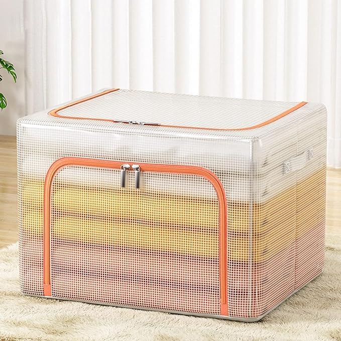 Zerolex Foldable Transparent Under bed Storage Bag for Clothes Box66 Litre Clothes Storage BagFolding Cabinet Boxes Zipper Large Capacity 66 liter Cloth Storage BagMulticolor - Image 2
