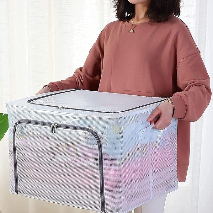 Zerolex Foldable Transparent Under bed Storage Bag for Clothes Box66 Litre Clothes Storage BagFolding Cabinet Boxes Zipper Large Capacity 66 liter Cloth Storage BagMulticolor - Image 3