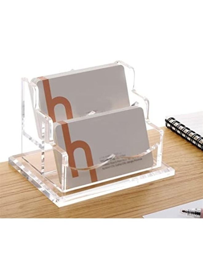 SMARTPOINTS - Acrylic Business Card Holder for Desk Business, Business Card Stand Business Card Display Holder, Clear Plastic Business Card Holder Display Office, Holds 100 Cards (2 Tier, 2 Slots) - Image 1