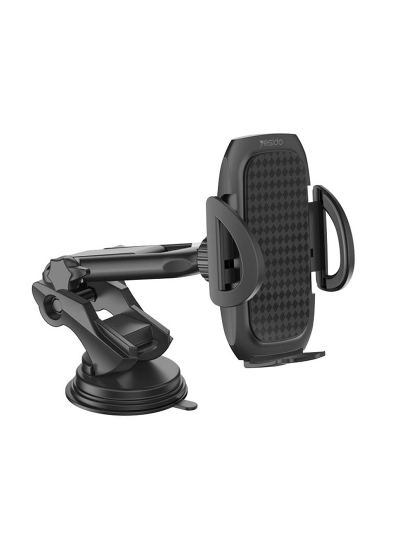 Yesido C111 360 Arm Truck Car Adjustable Mobile Phone Dash Windshield Clip Phone Holder On Dashboard - Black - Image 1