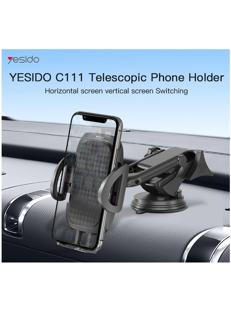 Yesido C111 360 Arm Truck Car Adjustable Mobile Phone Dash Windshield Clip Phone Holder On Dashboard - Black - Image 2