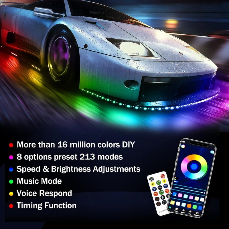 AutoBizarre Car Underglow RGB Multicolor Music Controlled Dream Color Chasing Neon Accent Revolving Colors Underbody LED Strip Lights Kit with App and Remote Control For All Cars, Vans, Suvs, Trucks - Image 2