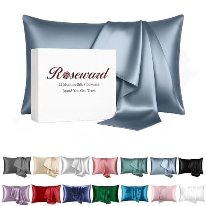 ROSEWARD Anti Acne Pillow Cases Hypoallergenic, Usa Made, King Size Silk Pillowcase For Hair And Skin, Premium 22 Momme Pure Mulberry Silk Pillow Cover, 1 Pc 20"X36" (King, Blue Grey) - Image 1