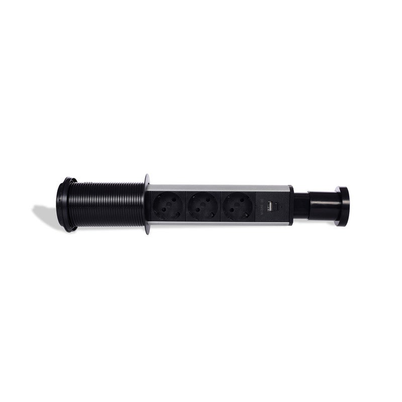 زويا مشترك مكتب عامودي مدور حركة مانيوال المنيوم وش اسود 3 بريزة مجوفة + ZOYA – TYPEC+PE600A USB 2 - Image 3