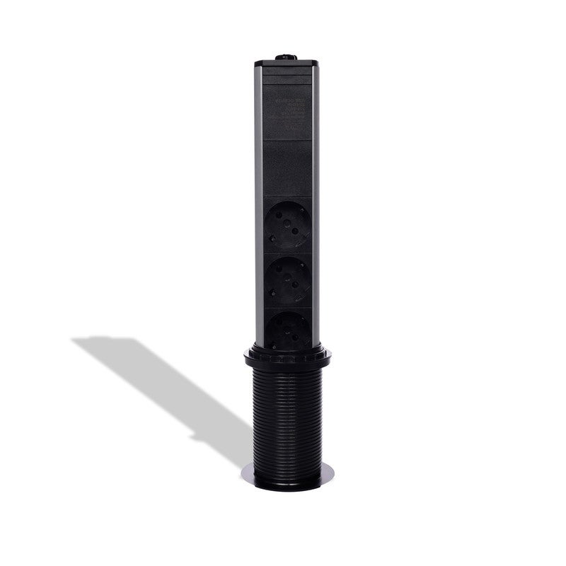 زويا مشترك مكتب عامودي مدور حركة مانيوال المنيوم وش اسود 3 بريزة مجوفة + ZOYA – TYPEC+PE600A USB 2 - Image 4