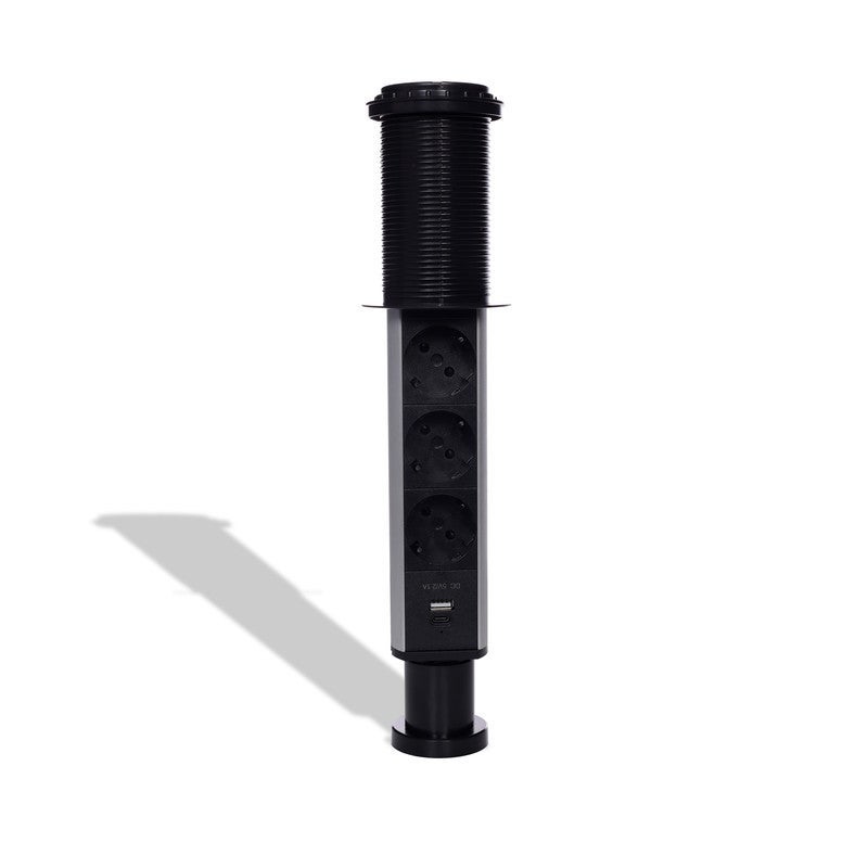 زويا مشترك مكتب عامودي مدور حركة مانيوال المنيوم وش اسود 3 بريزة مجوفة + ZOYA – TYPEC+PE600A USB 2 - Image 5
