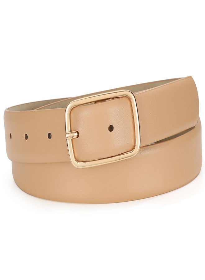 Sansths Women Leather Belts for Jeans Pants Fashion Ladies Waist Belts Simple Gold Square Buckle Belt,Khaki,S - Image 1