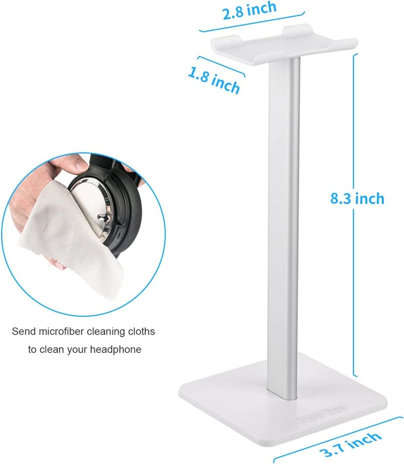 New bee Headphone Stand Headset Holder Earphone Stand with Aluminum Supporting Bar Flexible Headrest ABS Solid Base for All Headphones Size (White) - Image 2