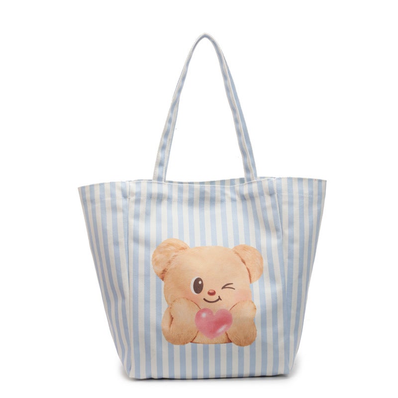 Butter Bear Striped Canvas Shoulder Bag Women'S Large Capacity Commuter Shoulder Tote Bag Fashion Travel Bag - Image 1