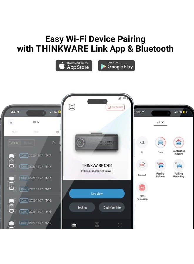 THINKWARE Dual Dash Cam, Q200 Front & Rear, 2K QHD with Super Night Vision 2.0, Parking Mode, Wi‑Fi, ADAS, GPS Optional - Image 4