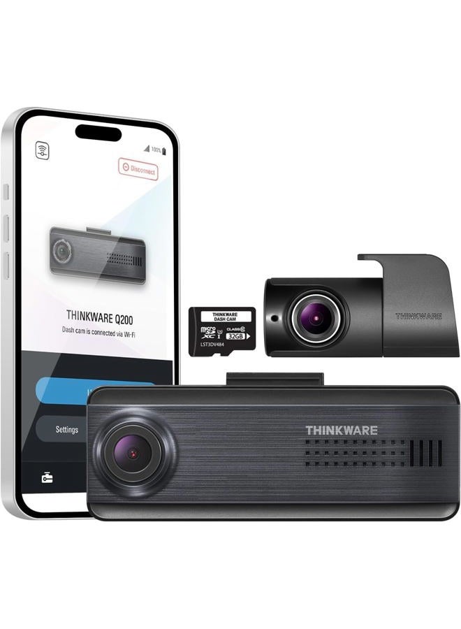THINKWARE Dual Dash Cam, Q200 Front & Rear, 2K QHD with Super Night Vision 2.0, Parking Mode, Wi‑Fi, ADAS, GPS Optional - Image 1