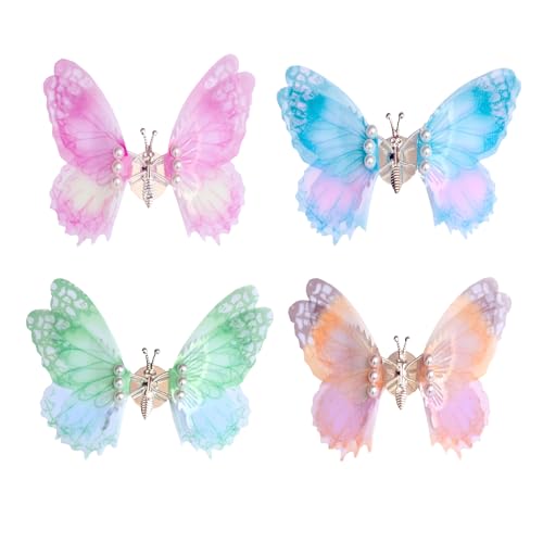 JRYEM 4Pcs Tulle Butterfly Car Vent Clips Vibrant Dancing Wing Dashboard Ornaments Moving Butterfly Car Decor Universal Car Accessories Interior for Women Lively Colors - Image 1
