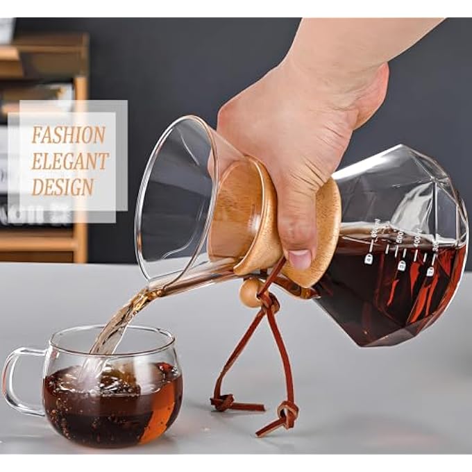 كاست ويف ماكينة تحضير القهوة مع فلتر تنقيط قابل لإعادة الاستخدام من الفولاذ المقاوم للصدأ، إبريق قهوة زجاجي بوروسيليكات خالٍ من الرصاص مع طوق خشبي عصري لـ 12 كوبًا دائريًا شفافًا 400 مل 135 أونصة - Image 2