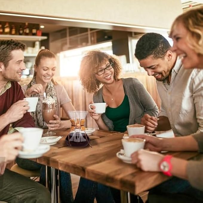 كاست ويف ماكينة تحضير القهوة مع فلتر تنقيط قابل لإعادة الاستخدام من الفولاذ المقاوم للصدأ، إبريق قهوة زجاجي بوروسيليكات خالٍ من الرصاص مع طوق خشبي عصري لـ 12 كوبًا دائريًا شفافًا 400 مل 135 أونصة - Image 3