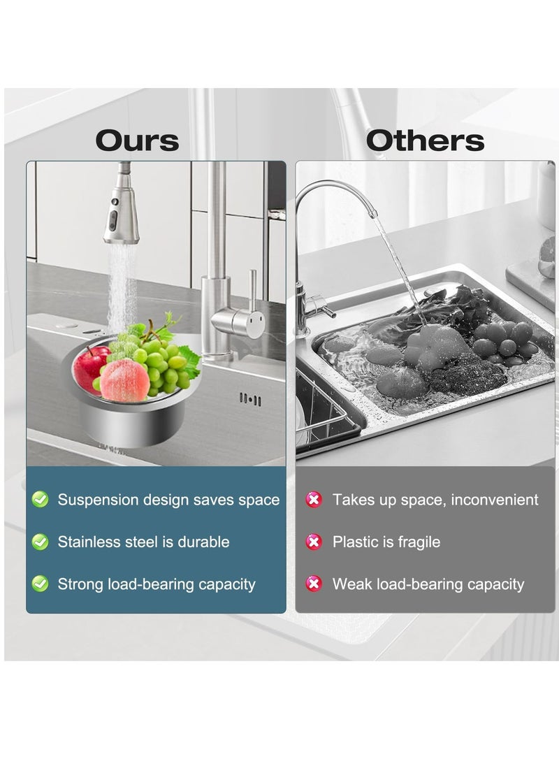 Oasisgalore Stainless Steel Sink Drain Strainer Basket，Hanging Sink Strainer Colander Drain Basket for Food Waste & Veggie Cleaning  - Image 3