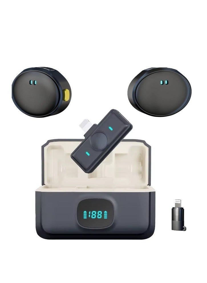 PD Magenetic Mic For iPhone , iPad , Android - with ( Charging Box / Microphone Transmitter / Receiver )  for Video Recording , Interview Vlog - Black - Image 1