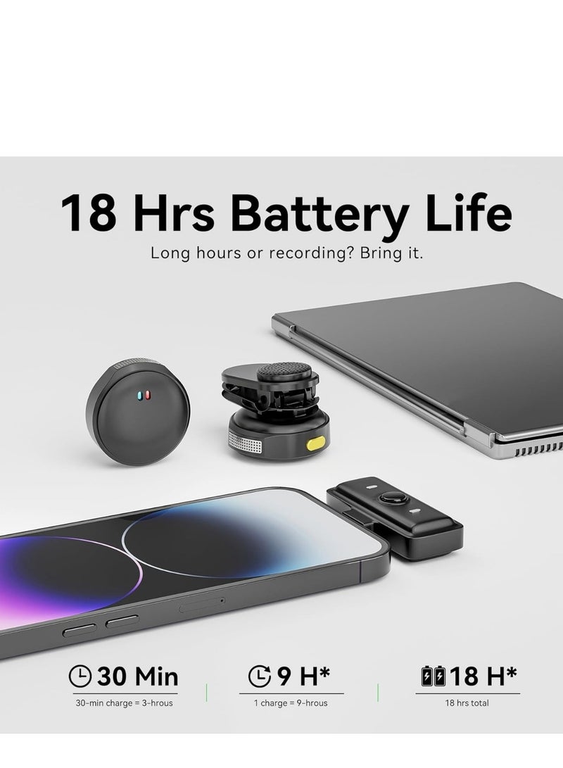 PD Magenetic Mic For iPhone , iPad , Android - with ( Charging Box / Microphone Transmitter / Receiver )  for Video Recording , Interview Vlog - Black - Image 4