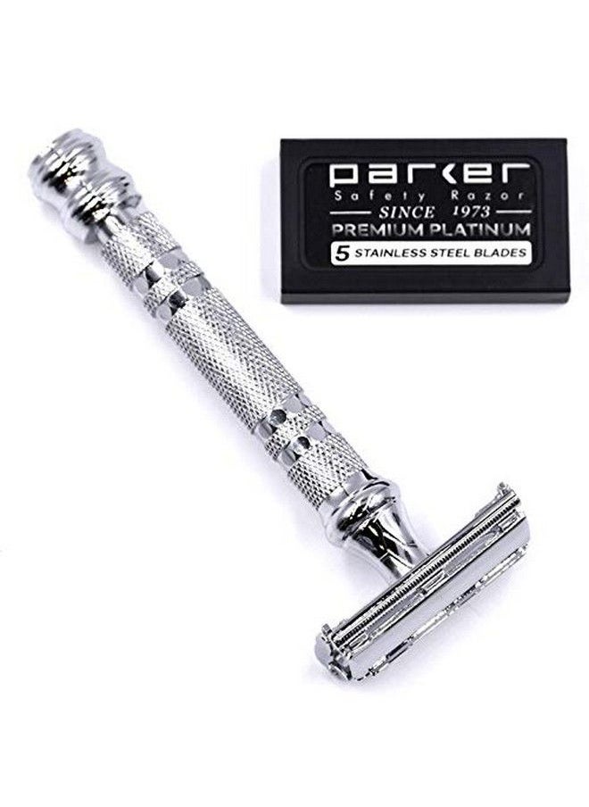 Parker Safety Razor Parker 66R High Lustre Chrome Long Handle Heavyweight Butterfly Open Double Edge Safety Razor For Men 5 Parker Premium Platinum Double Edge Razor Blades Included  - Image 5