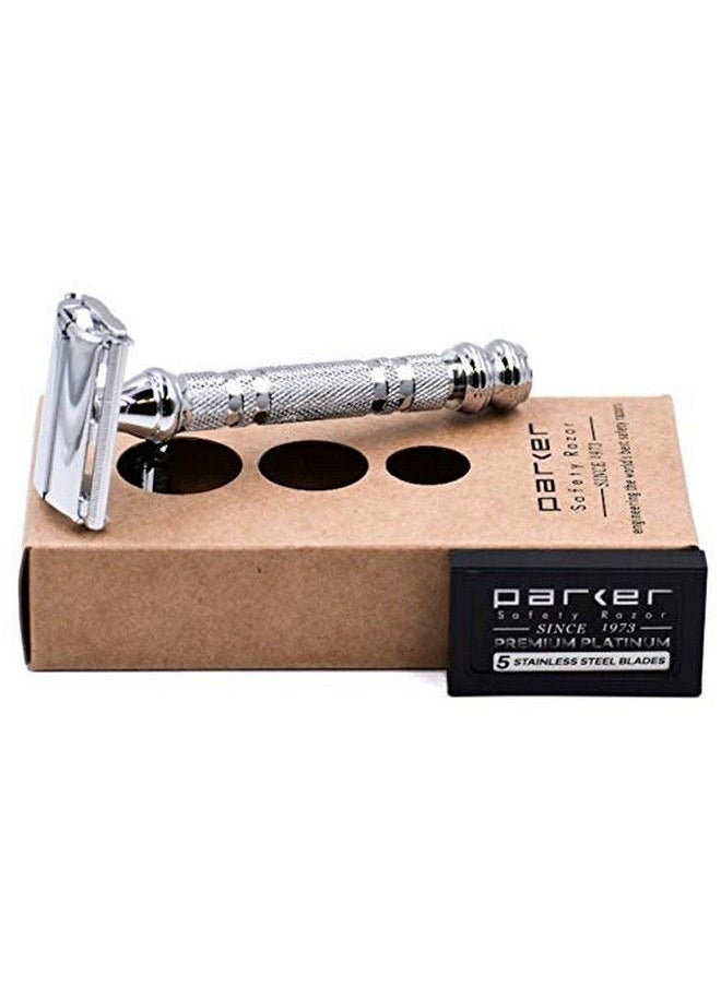 Parker Safety Razor Parker 66R High Lustre Chrome Long Handle Heavyweight Butterfly Open Double Edge Safety Razor For Men 5 Parker Premium Platinum Double Edge Razor Blades Included  - Image 3