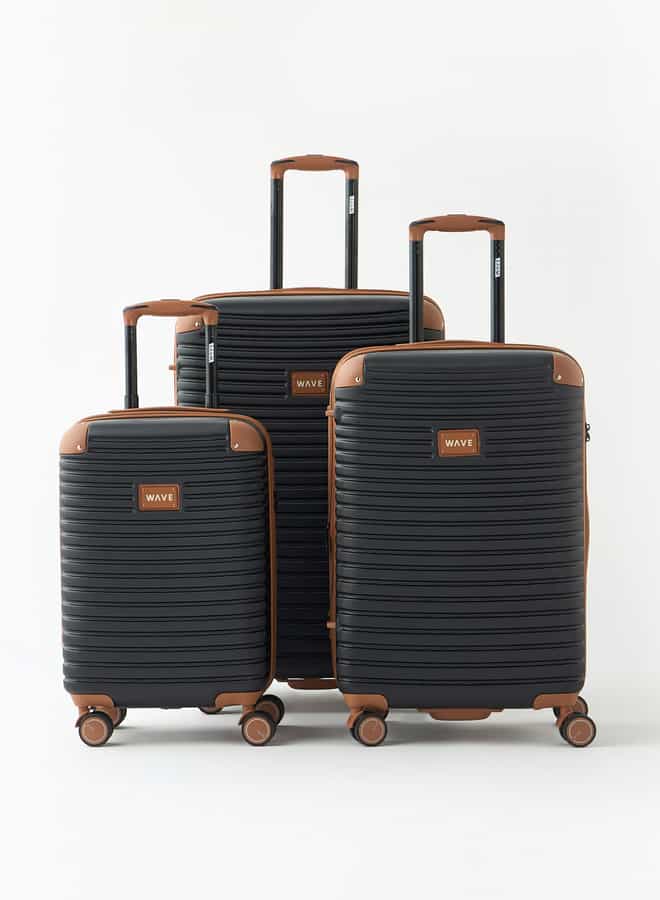 Wave Textured 3-Piece Hardcase Trolley Bag Set with Retractable Handle - Image 1