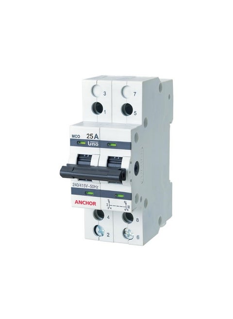 Anchor by Panasonic UNO Series 25 Amp Dual Pole MCB Type Change Over Switch | 2 Pole C Curve MCB (White, 98081)