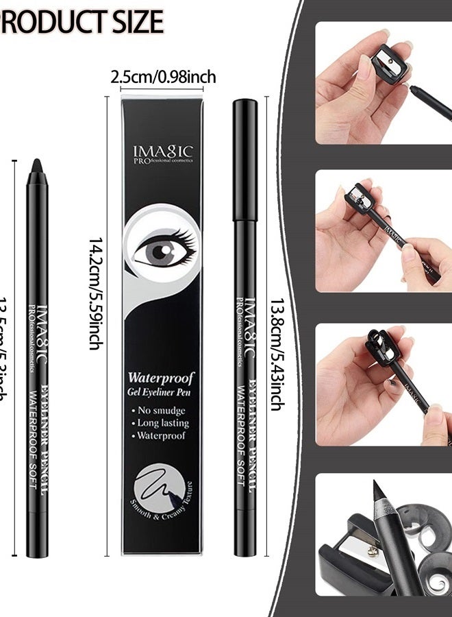 LYSdefeu 3 Pcs Matte Black Waterproof Smudge-proof Gel Eyeliner Pencil, Fade-Proof Cream Eyeliner Pen Smooth Easy-to-Sharpen Tattoo Pencil, Cat Eye/Smoky Eye Makeup, Waterline Gel Eye Liner Pencil,Gift for Wom - Image 2