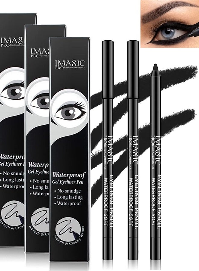 LYSdefeu 3 Pcs Matte Black Waterproof Smudge-proof Gel Eyeliner Pencil, Fade-Proof Cream Eyeliner Pen Smooth Easy-to-Sharpen Tattoo Pencil, Cat Eye/Smoky Eye Makeup, Waterline Gel Eye Liner Pencil,Gift for Wom - Image 1