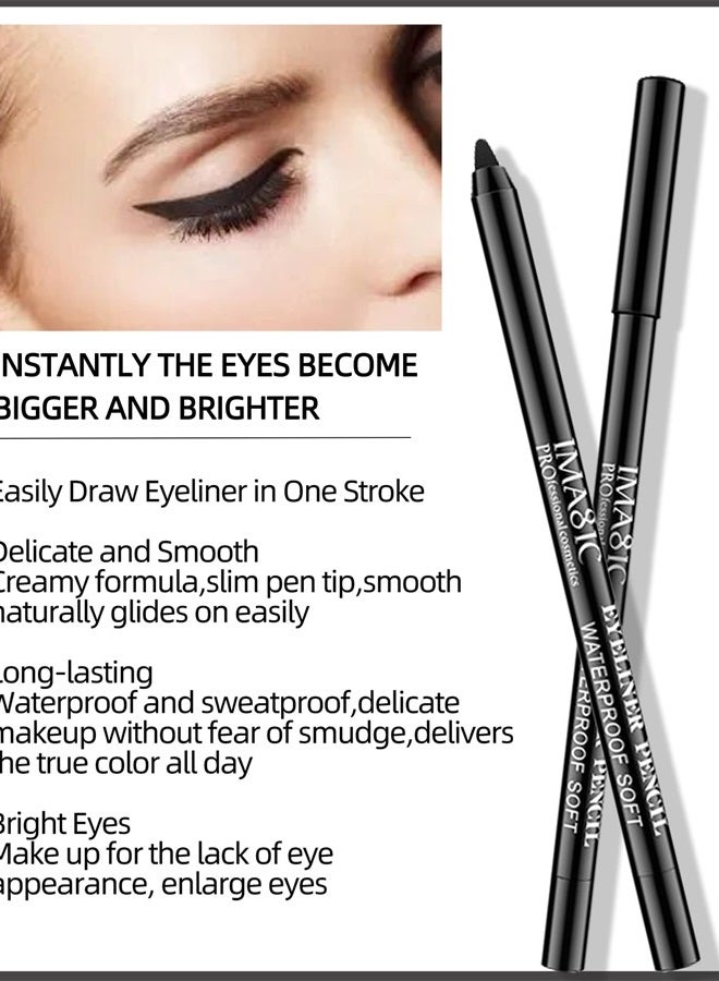 LYSdefeu 3 Pcs Matte Black Waterproof Smudge-proof Gel Eyeliner Pencil, Fade-Proof Cream Eyeliner Pen Smooth Easy-to-Sharpen Tattoo Pencil, Cat Eye/Smoky Eye Makeup, Waterline Gel Eye Liner Pencil,Gift for Wom - Image 3