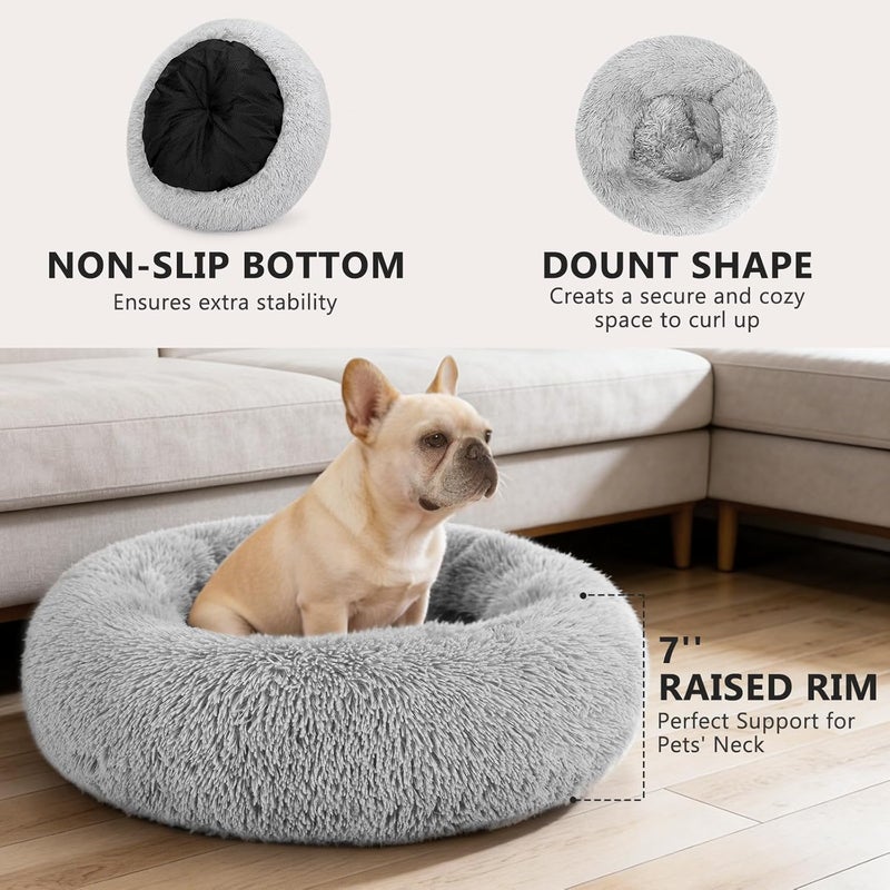 MIXJOY Orthopedic Dog Bed Comfortable Donut Cuddler Round Dog Bed Ultra Soft Washable Dog and Cat Cushion Bed (20''/23''/30'') (23'', Grey) - Image 2